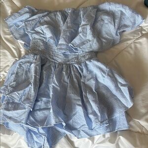 Fashion Nova Striped Off-Shoulder Romper